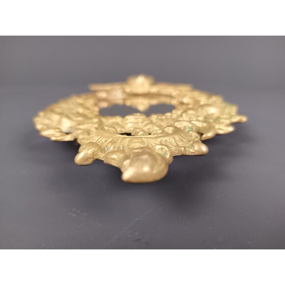 Victorian Cherub Hand Mirror With 4 Feet Highly Ornate Vintage Solid Brass - Picture 10 of 10